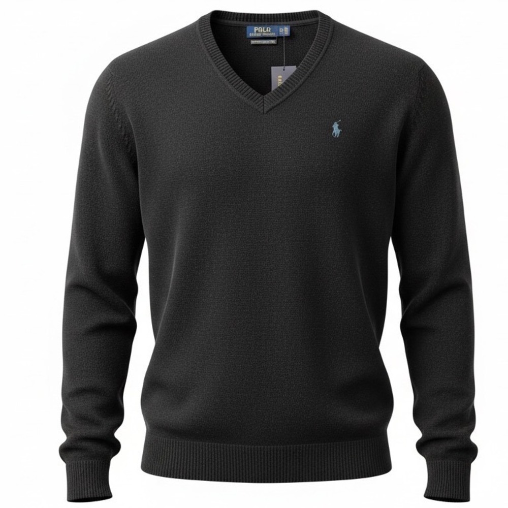 Polo Ralph‎ Lauren Merino Wool V Neck Sweater Mens 2XB Big Black New Minimalist